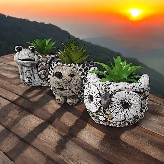 Adorable Animal Planter Set with Artificial Succulents