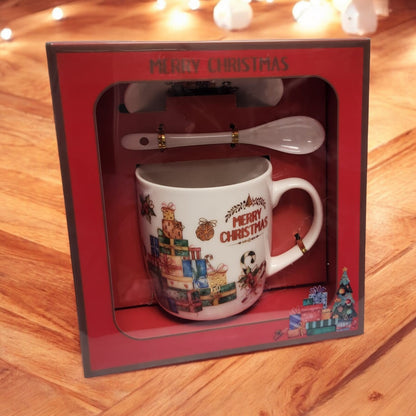 Festive Christmas Mug Sets with Saucer and Spoon - 4 Unique Designs