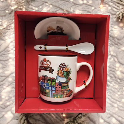 Festive Christmas Mug Sets with Saucer and Spoon - 4 Unique Designs