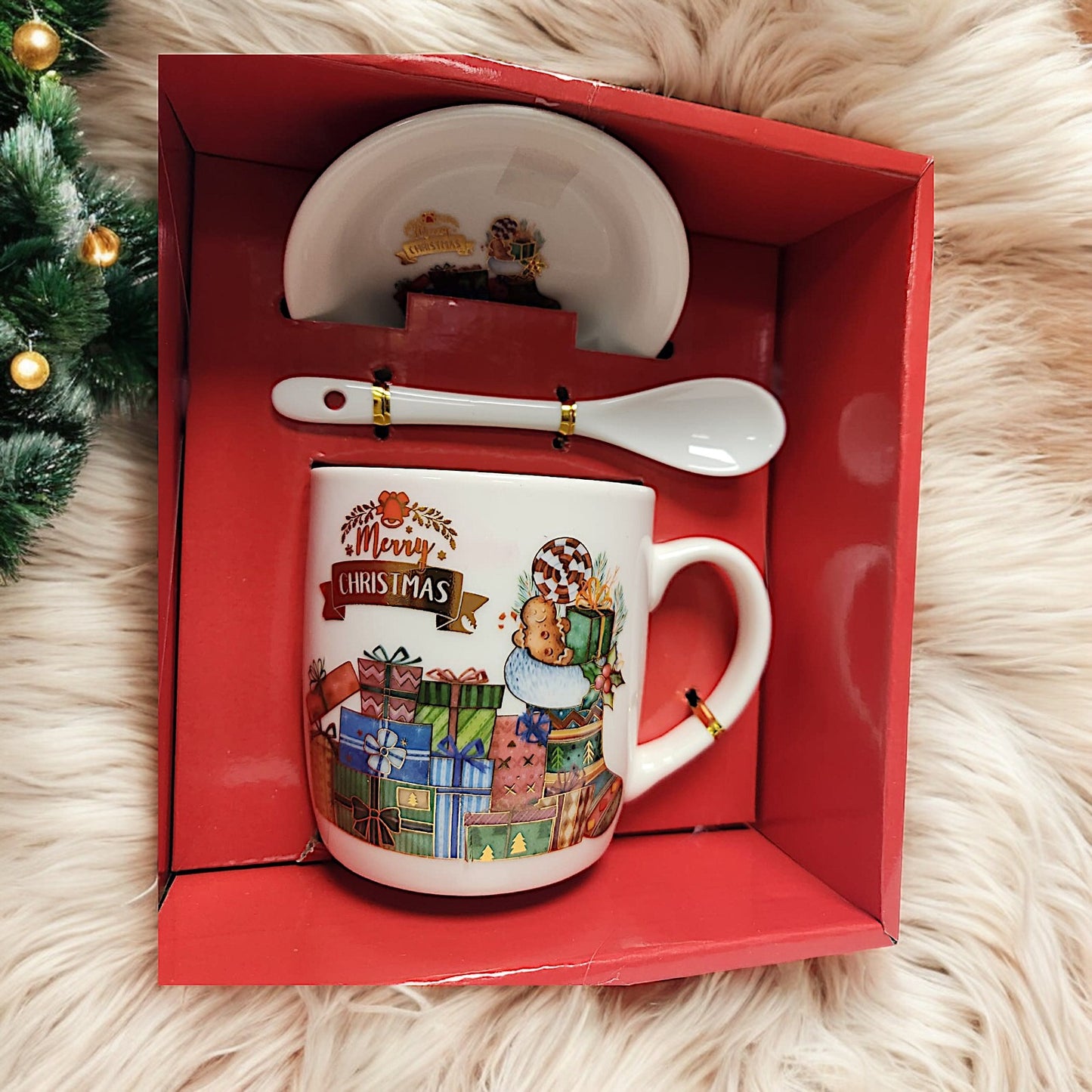 Festive Christmas Mug Sets with Saucer and Spoon - 4 Unique Designs