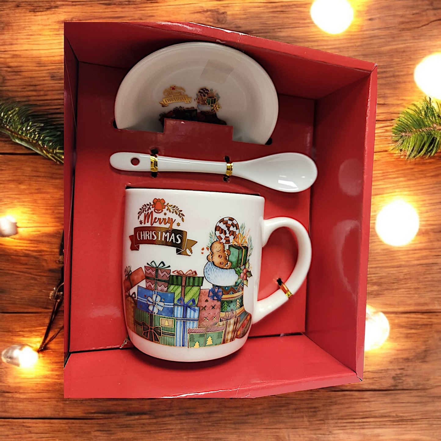 Festive Christmas Mug Sets with Saucer and Spoon - 4 Unique Designs