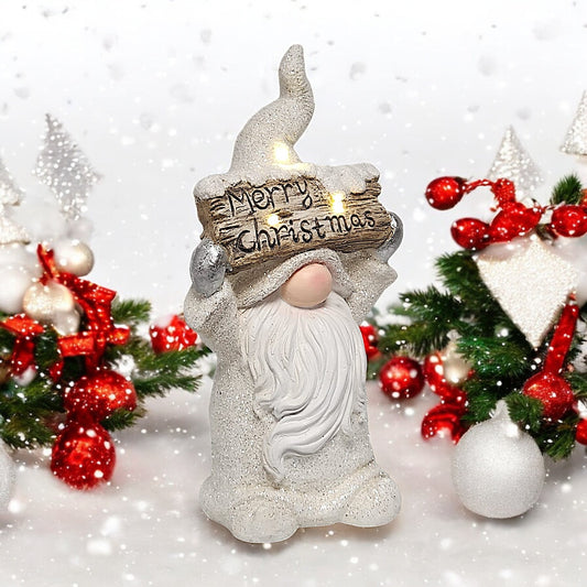 Illuminated LED Christmas Gnome with "Merry Christmas" Sign