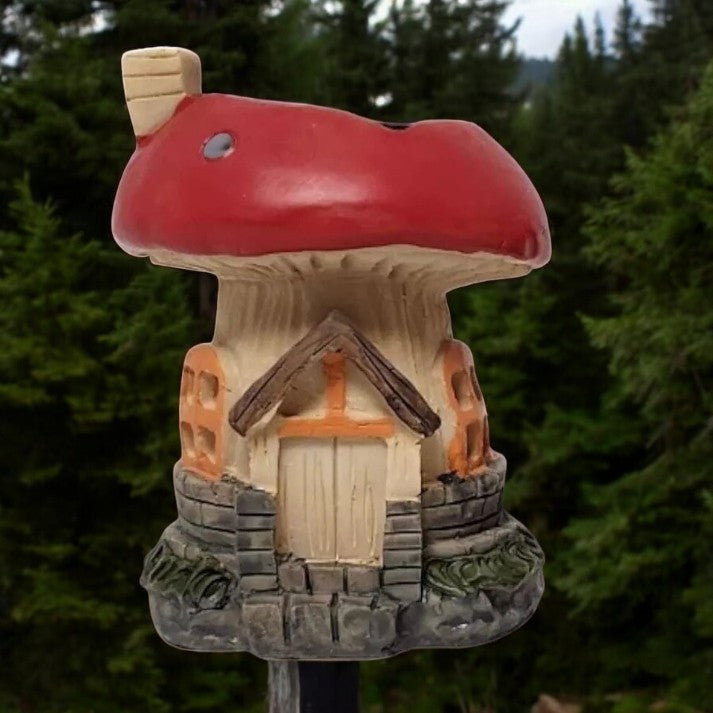 Resin Mushroom House Solar Light LED Garden Fairy Cottage Ornament Outdoor Fairy Garden Light