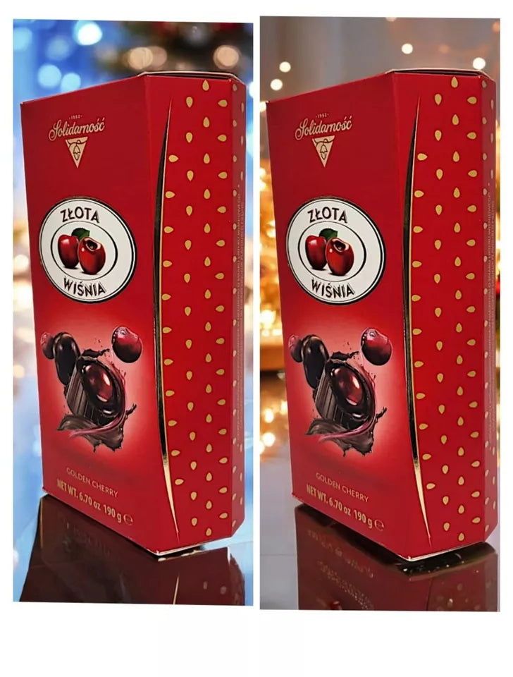 Solidarność Złota Wiśnia Golden Cherries in Liqueur Dark Chocolate | Luxury Cherry Chocolate Gift