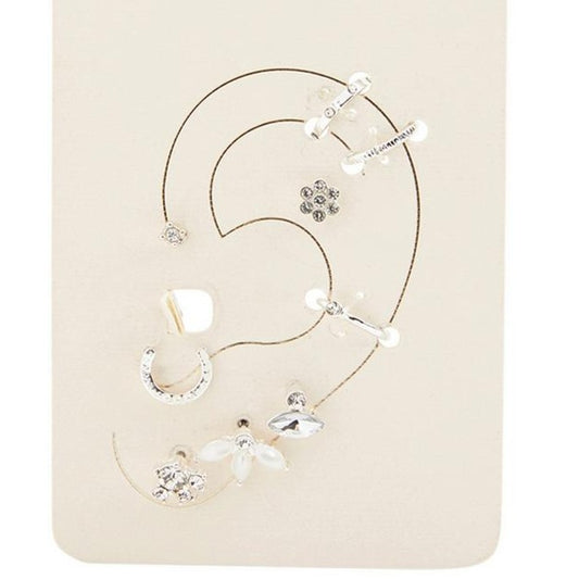 Curated Ear Diamonte And Pearl Earrings Set