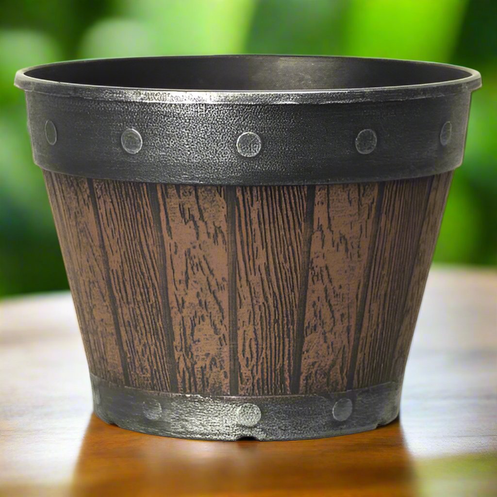 Cask Planter Wide Band , Round - Chestnut Fusion