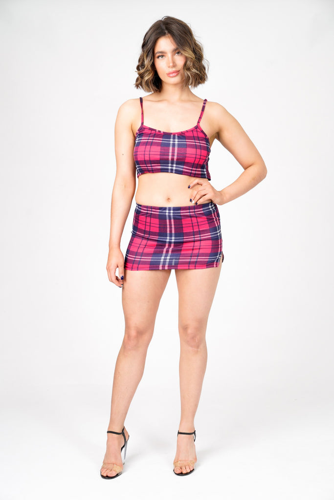 Girl Pleated Plaid Skirts Set,2pcs/set Suspender Cropped Top