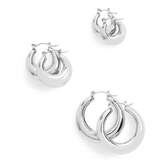 Silvertone Chubby Hinge Hoop Earrings 3 Pack