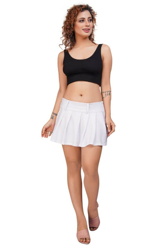 White Pleated Interlock School Girl Skirt