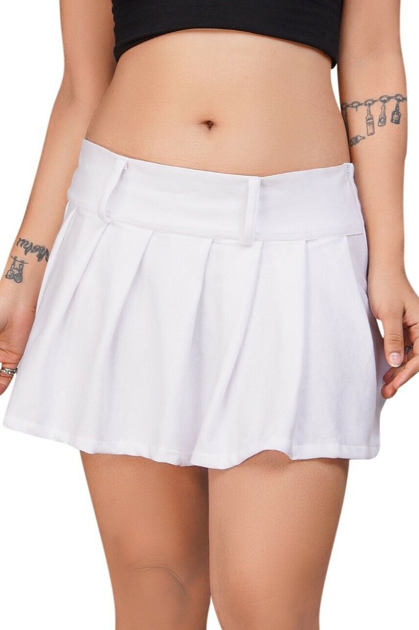 White Pleated Interlock School Girl Skirt