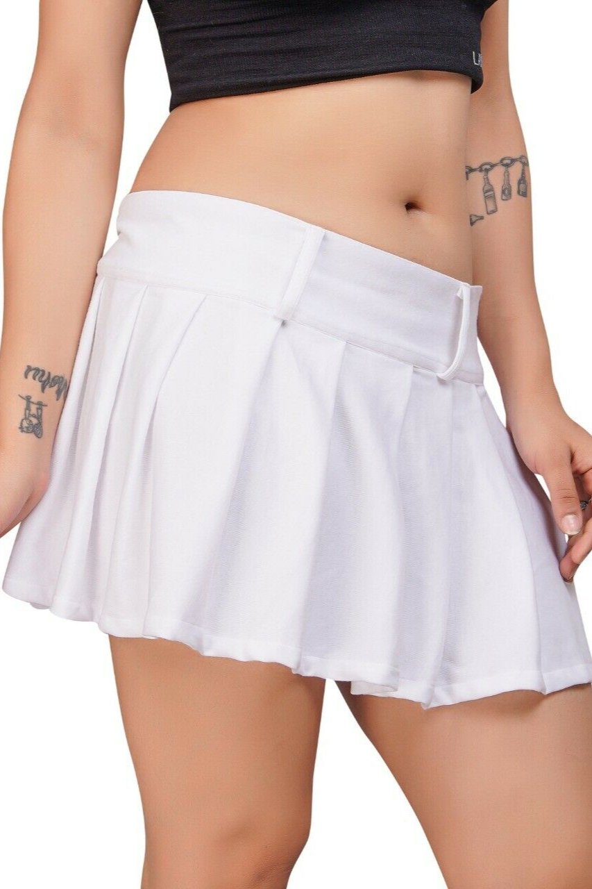 White Pleated Interlock School Girl Skirt