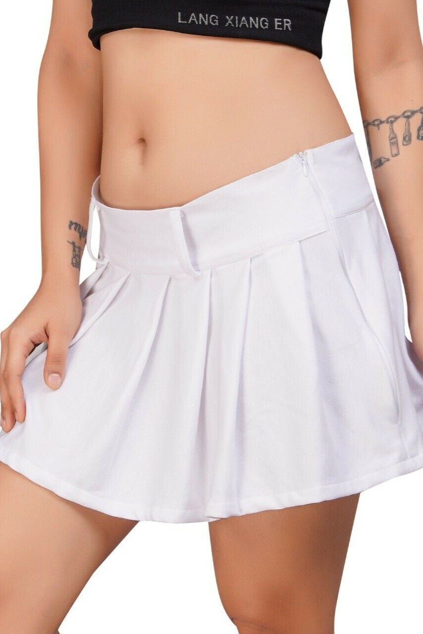 White Pleated Interlock School Girl Skirt